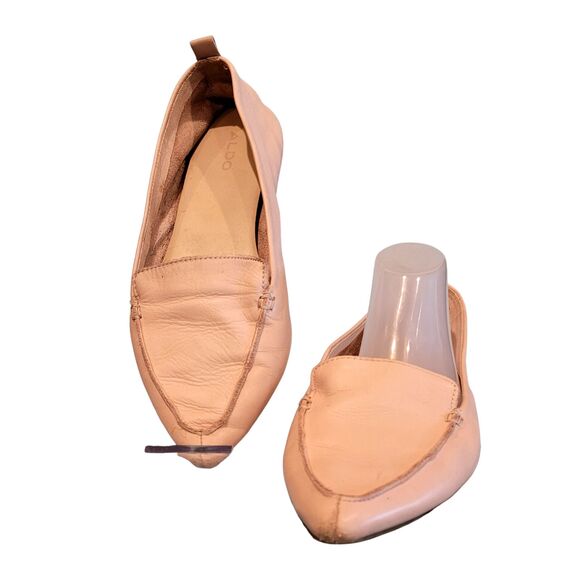 Aldo Genuine Pink Leather Pointy Toe Flat Rubber Sole Women's Shoes Size 8 - Picture 1 of 7